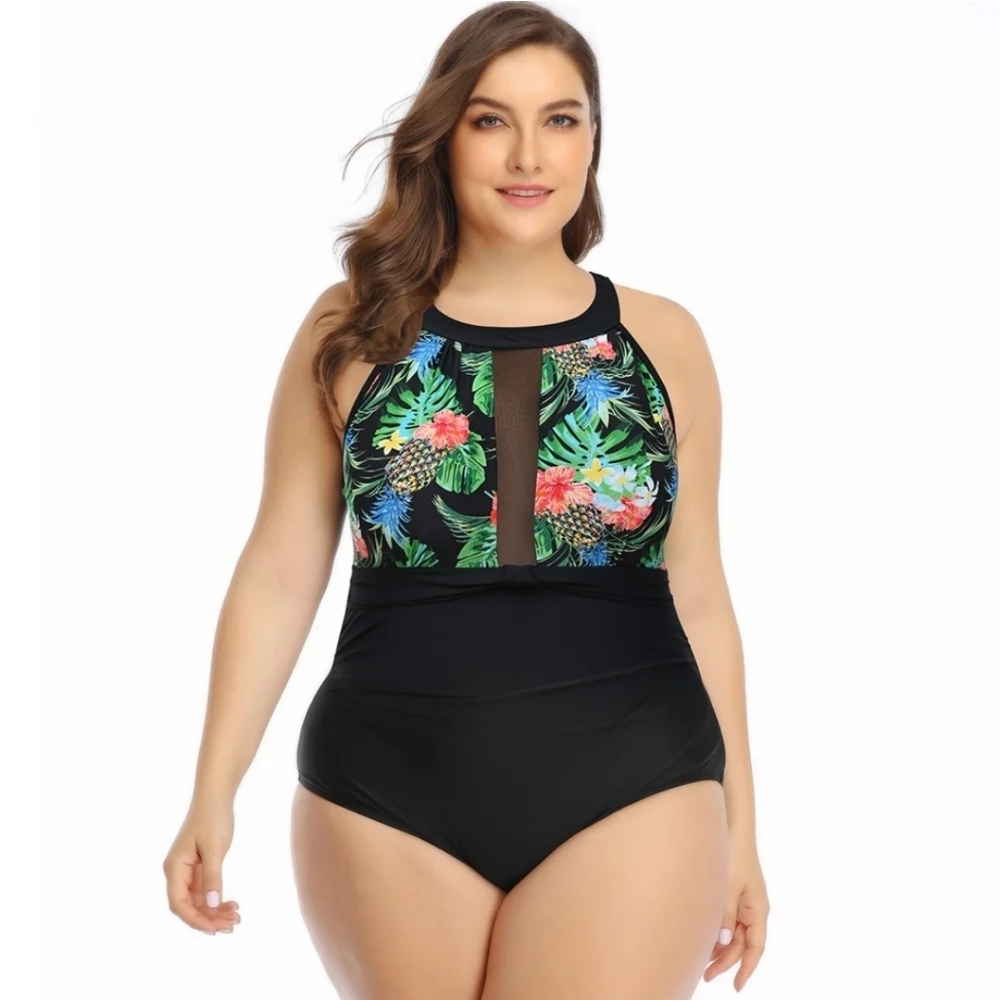 Black/Print One Piece Plus‎ Size Swim Suit Size 22W